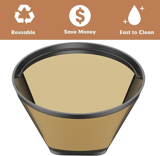 Reusable Cone Shape Coffee Filter 6-12 Cup Compatible with Cuisinart Coffee Filter,Compatible with Ninja Coffee Bar Brewer-(2 sliver pack)