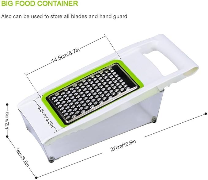 Mandoline Slicer Vegetable Potato Slicer Grater Cutter Chopper, HaetFire Julienne Slices and Shreds Fruits and Vegetables Chopper, Food Container, Safety Food Holder, 5 Interchangeable Sharp Blades