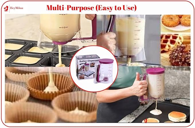 Pancake Batter Dispenser Spring-Loaded Handle for Pancake Waffle Maker or Griddle Mixer Cup & Kitchen Accessory Mixing Measuring & Cup Cake Baking (Purple)