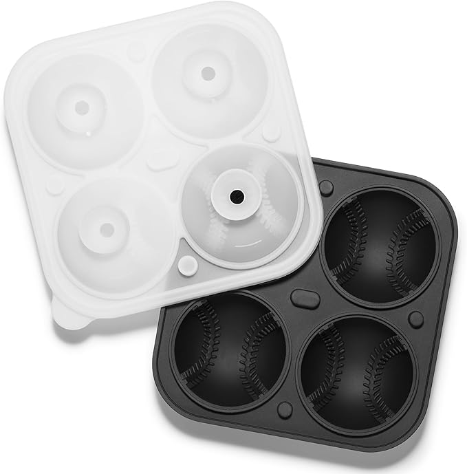 ACOOKEE Novelty Baseball Gifts Ball Ice Maker Mold, 2.2" Large Sphere Round Ice Cube Mold for Cocktails, Whiskey, Bourbon Chilling, 4 Hole Fun Shapes Big Silicone Circle Ice Cube Trays