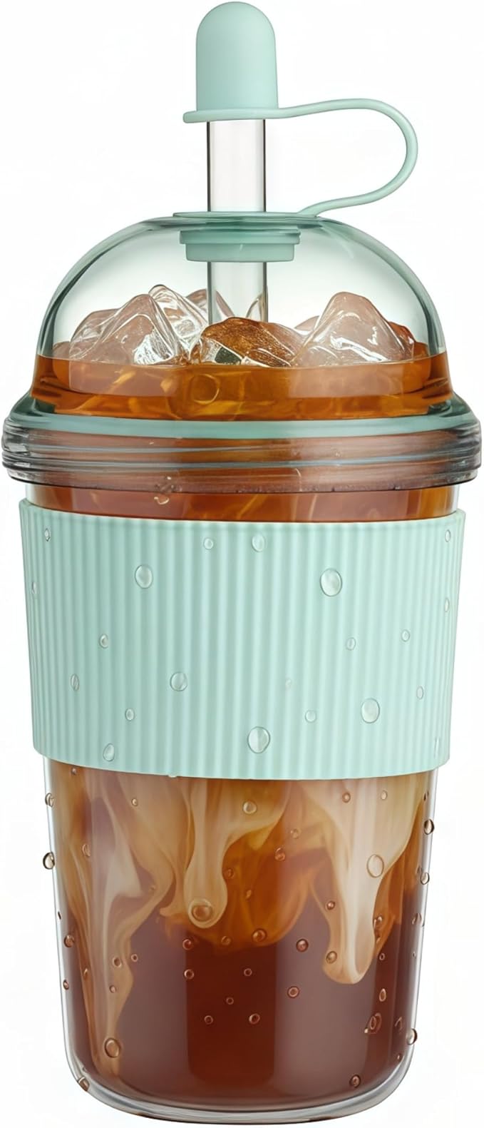 Reusable Ices Coffee Cups with Lids and Straws 17oz, Boba Cup with Straw,Tumbler with Silicone Sleeve for Cold Drinks, Iced Coffee, Bubble Tea ，light Blue