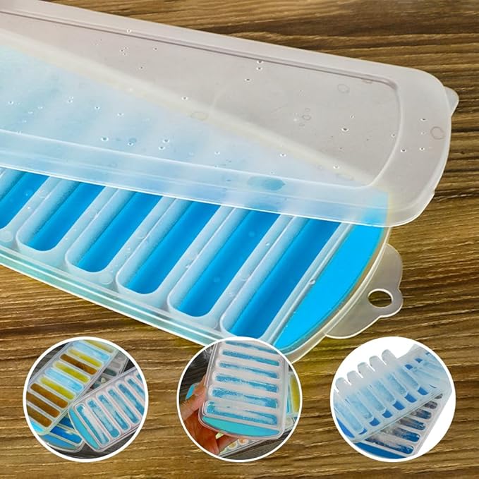 Resusable Silicone and Plastic Water Bottle Ice Mold, Easy-Release Long Ice block Maker for Chilling Whiskey, Cocktails, Coffee, Makes 10 Sticks at Once(Blue)