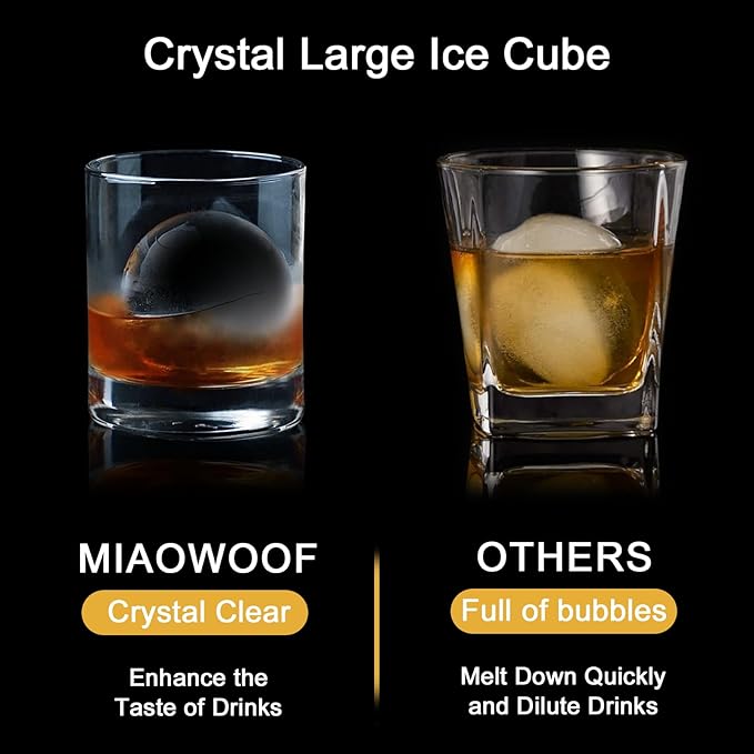 Clear Ice Cube Maker, 2.5 Inch Stainless Steel Crystal Large Clear Ice Ball Maker, Silicone Ice Cube Mold for Cocktails, Drinks & Bourbon, Whiskey Gifts for Men (4 Pack)