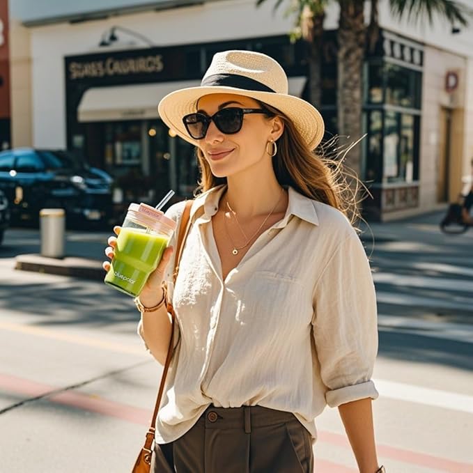 Glass Cups with Lids and Straws,16oz/480mll Reusable Iced Coffee Glasses & Juice Bottles,Cold Brew Tumblers with Leakproof Lids,BPA-Free Glass Jars for Juicing,Matcha,Flower Tea,Smoothie (Pink)