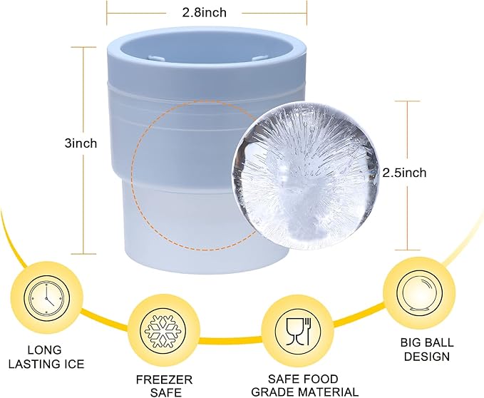 LORSIA Ice Ball Molds, Set of 4, Slow-Melting Stackable Ice Cube Maker, 2.5 Inch big Ice Spheres for Whiskey Cocktails Juice Beverages Bourbon