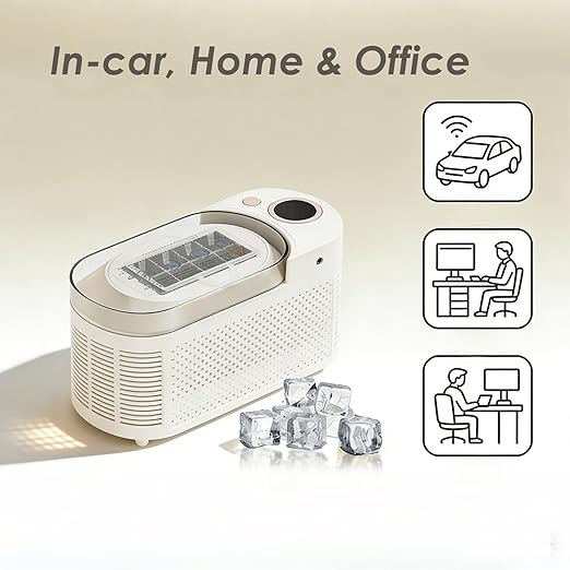 Portable Small Ice Maker, Mini Ice Cube Maker Countertop, 12V/AC Dual Power Quiet Compact Ice Machine with Clear Cover and Clip, for Home Kitchen, Camping RV, Dormitory, Office (White)