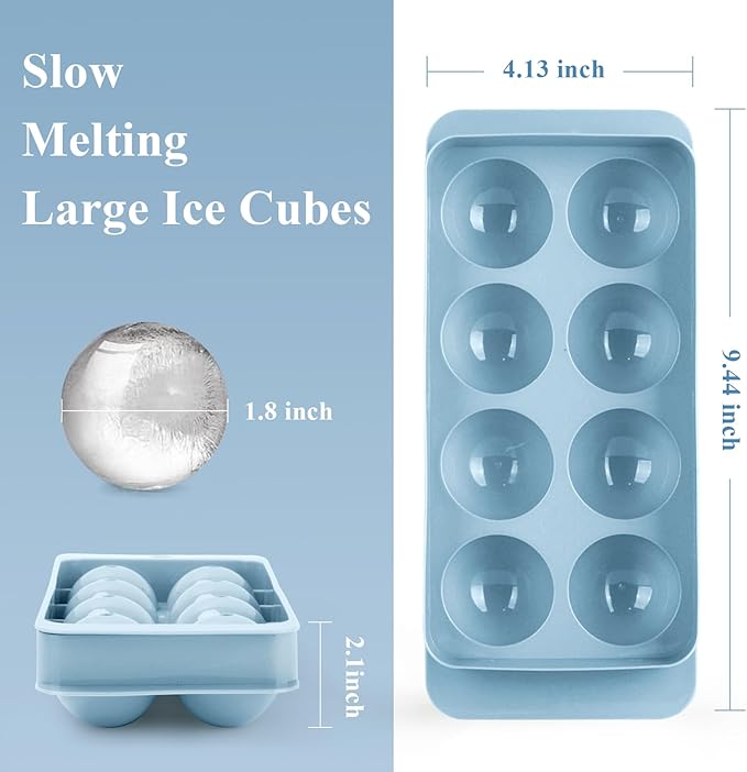 Round Ice Cube Trays for Freezer,1.8 INCH x 8,Ice Ball Maker Mold | Round Ice Cube Mold,Whiskey Ice Cubes Mold,Circle Ice Cube Tray with Lid,Ice Trays Ice molds for Whiskey,Cocktails,Coffee