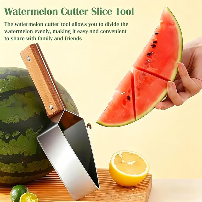 2026 Upgraded Triangle Watermelon Cutter, Thickened Stainless Steel Quick Watermelon Slicer Cutter Tool, with Ergonomic Wooden Handle Design for a Variety of Fruits (3PCS)