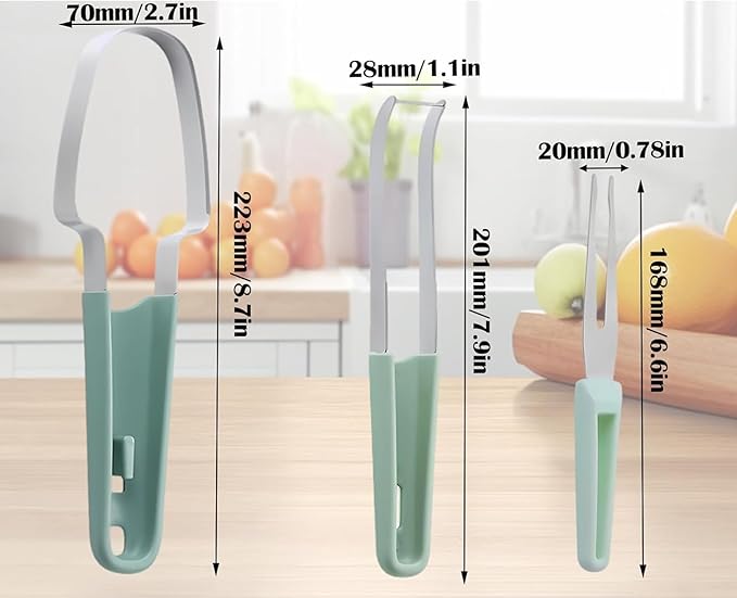 3in1 Watermelon Cutter Slicer Tool, Watermelon Popsicle Cutter, Watermelon Stainless Steel Fork Slicer Set, Watermelon Knife Fruit Cutter Fork for Kitchen Utility Gadgets