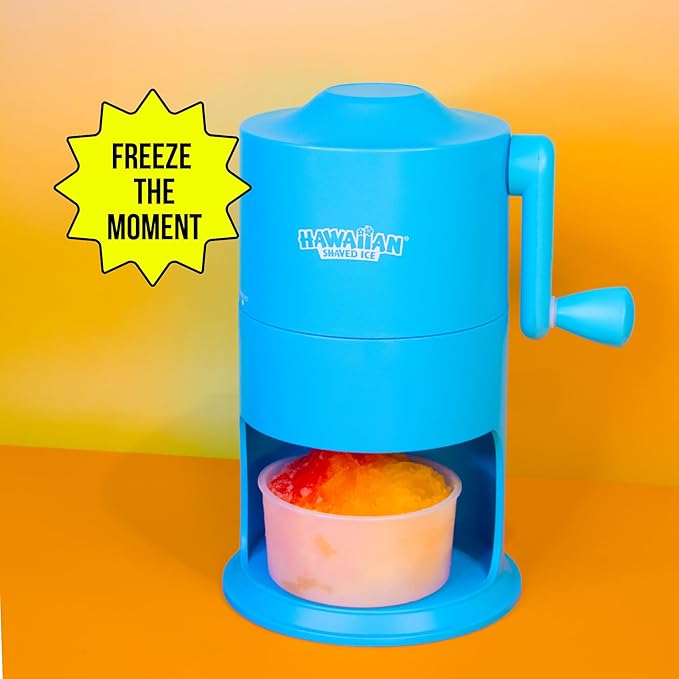 Hawaiian Shaved Ice Mini Snow Cone Machine, Portable Countertop Ice Shaver with No Slip Base, No Electricity Needed, Ice Cup Included, Lightweight, Stainless Steel Blade