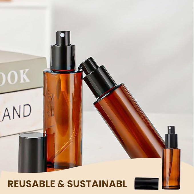 2 Pcs 120 ml / 4 oz Amber Glass Spray Bottles Empty Refillable Fine Mist Spray Bottle Cosmetic Storage Containers for Essential Oil Aromatherapy Makeup Travel (60ML/2OZ)