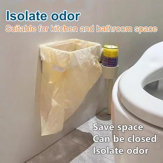 2Pcs Foldable Trash Bag Holder, No Drill Adhesive Hanging Rack for Kitchen Cabinets/Doors, Space-Saving Collapsible Plastic Waste Bag Hanger