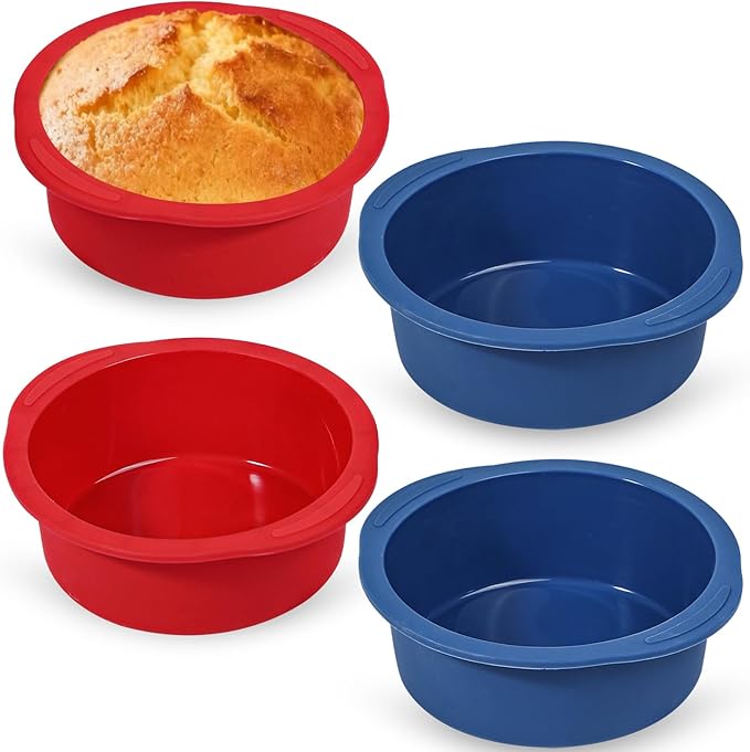 Webake 5 inch Cake Pan for Baking Nonstick Round Cake Pans, LFGB Platinum Silicon Air Fryer Baking Pan Set of 4