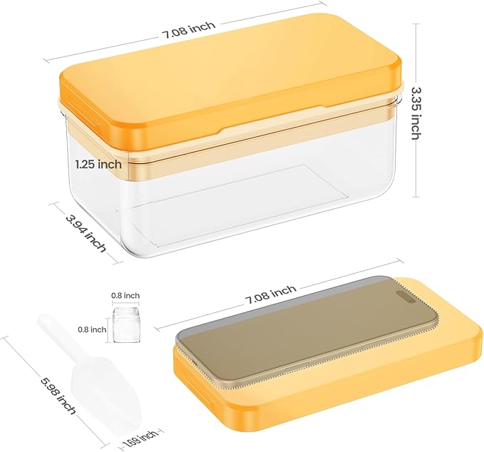 Ice Cube Tray with Lid and Bin, 28 pcs Ice Cubes Molds, Ice Trays for Freezer, Ice Cube Tray Mold, with 1 tray, Ice Freezer Container, Spill-Resistant Removable Lid & Ice Scoop, for Whiskey,Cocktail