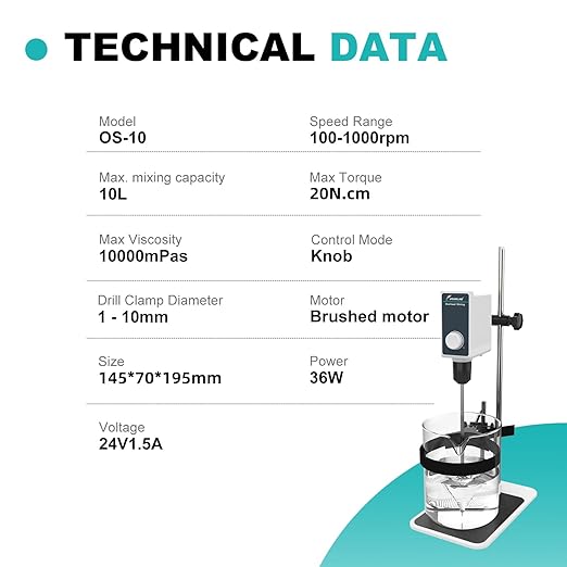 JOANLAB Laboratory Overhead Stirrer Mixer Lab Stirrer 10L | Stirring Rod and Stainless Steel Stand | Mixer Adjustable Speed 100-1000RPM 10000 mPas