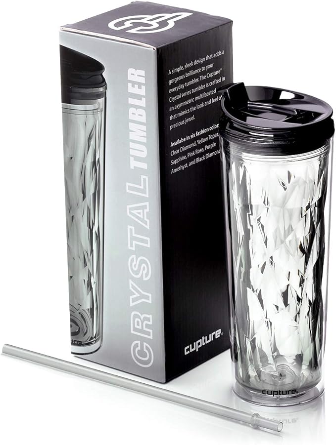 Cupture Crystal Click & Seal Shake Tumbler Cup for Hot or Cold Drinks - 22 oz (Black Diamond)
