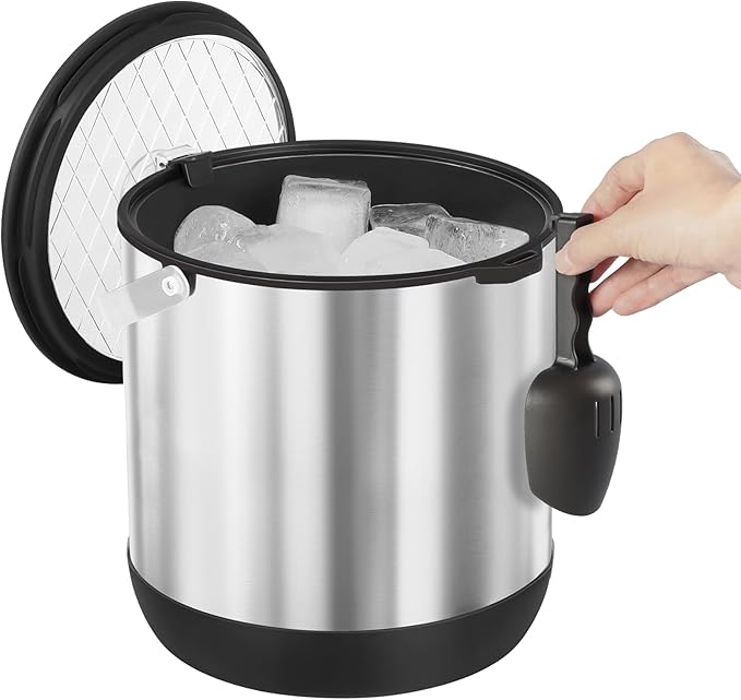 7QT/6.8L Large Insulated Ice Bucket for Parties, Double-Wall Beverage Bucket with Scoop & Lid,Keeps Champagne, Wine, Beer Chill for Parties (Black)