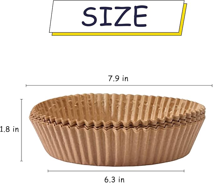 Air Fryer Disposable Paper Liner, Round Parchment Cooking Non-Stick, Baking Roasting Food Grade Paper for Air Fryer, Microwave Oven, Frying Pan, Oil-proof, Water-proof (100PCS 6.3 Inch Natural)