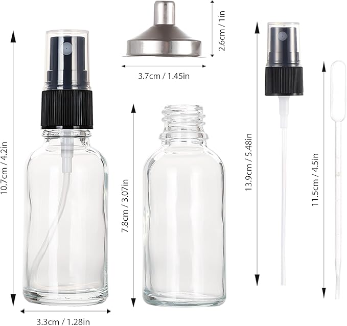 1 oz Glass Spray Bottles,Small Empty Fine Mist Refillable Travel Spray Bottle for Cleaning,Perfume,Aromatherapy,Cosmetic Sprays,Hair,Essential Oils with Fine Mist Dispenser（6 Pack）