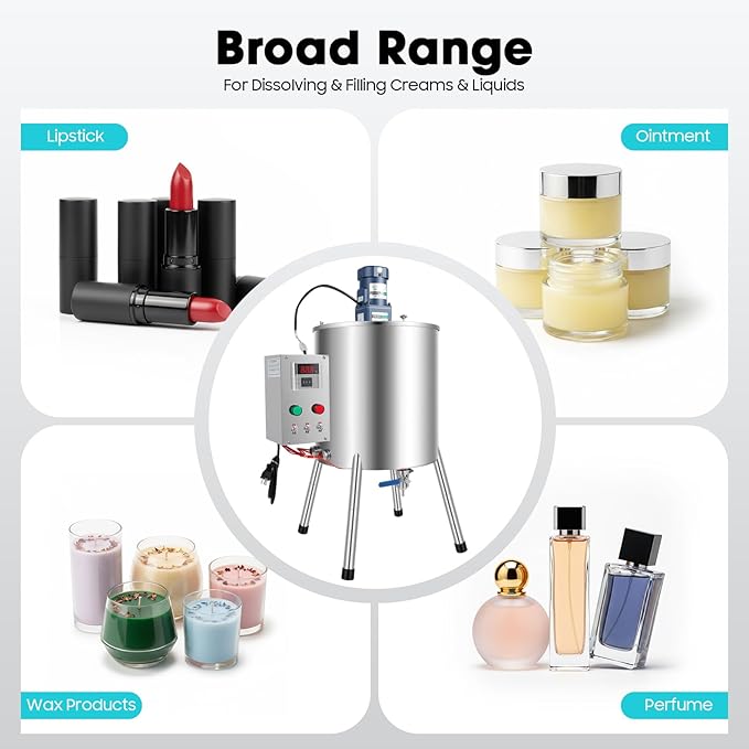 30L/8Gal Commercial Automatic Heating Stirring Mixing Filling Machine, 110v 1500w Lipstick Filling Machine for Dissolving and Filling Lipsticks, Candles, Vaseline, Oils