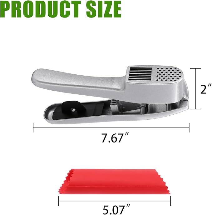 Garlic Press and Peeler Set - Silicone Garlic Peeler Tube Roller and Aluminium Garlic Press with Built-In Cleaning Tool Garlic Crusher, Mincer & Peeler for Unpeeled Garlic Cloves