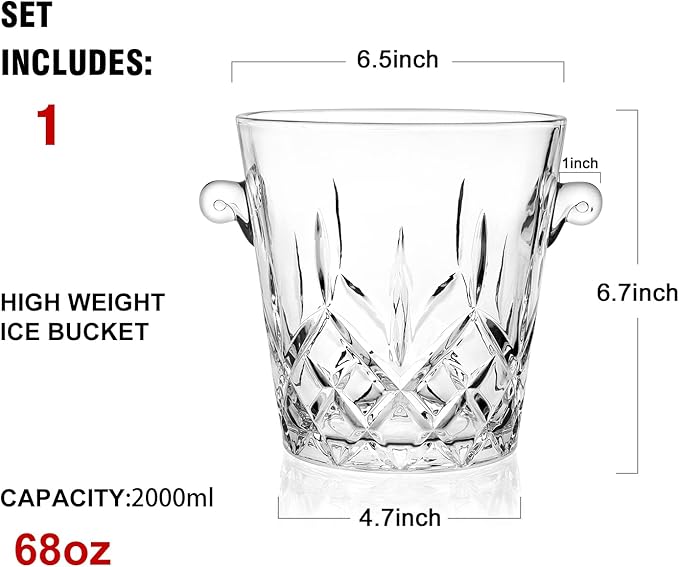 Ice Buckets for Parties, Clear Glass 2 Liter Tub for Drinks and Parties, Food Grade, Perfect for Wine, Champagne or Beer Bottles