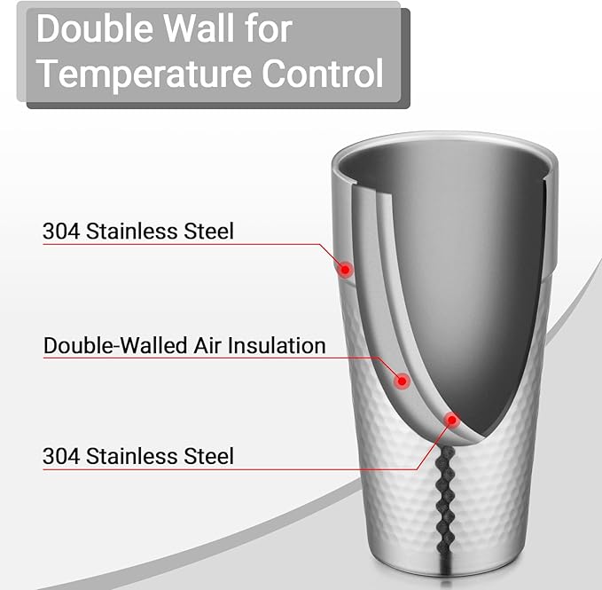Beasea Stainless Steel Cups 19 oz, 8 Pack Large 18.6oz 550ml Stainless Steel Tumbler Stackable Double Wall Insulated Metal Drinking Glasses for Home Restaurant Office Party Camping