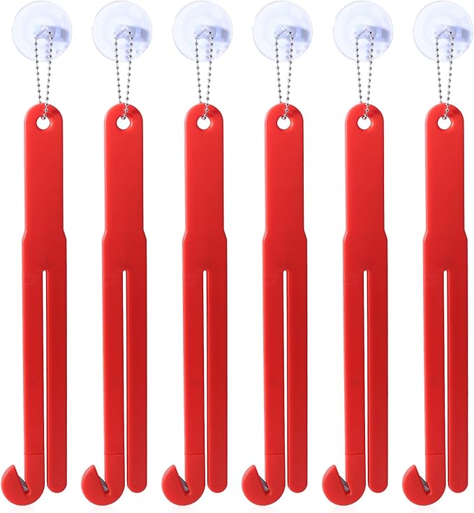 6pcs Food Bag Opener Cutter with Stainless Steel Blade, Plastic Food Pouch Squeezer with Easy Hanging Chain & Suction Cup for Bag Opening Home Restaurant Kitchen Tool (Red)