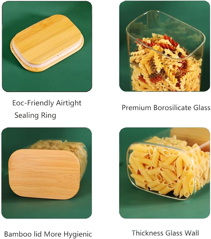 Tzerotone 68oz Glass Storage Containers Set of 3 with Lids, Ideal for Pasta, Pickles, Rice, Chia Pudding, Coffee, Spices, Snacks - Tall Jars, Yogurt & Meal Prep Containers for Kitchen Organization