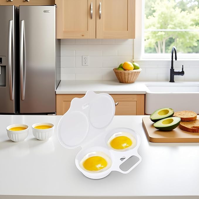 Egg Poacher, Microwave Egg Boiler Poacher, 2 Cavity Nonstick Poached Egg Maker With Lid, Egg Poacher Microwave Egg Cooker, Double Drain Poached Egg Cups Egg Poachers