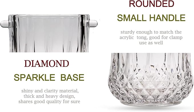 Small Round Glass Ice Bucket Kits, Heavy Thick Wine Cooler with Steel Tong and Clamp, 5.3" H*5" W, 34 oz (1000 ml)