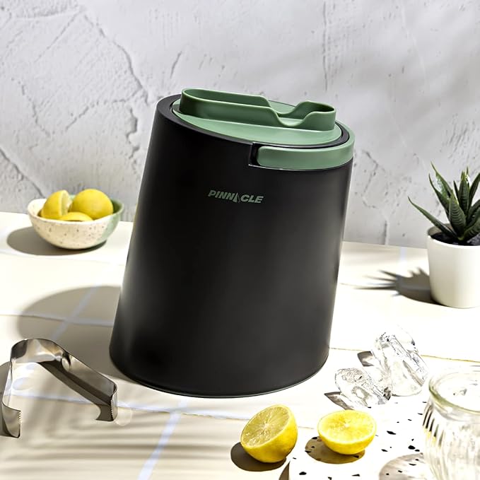 PINNACLE Insulated ice bucket for parties with Tong that fit into Lid - Stainless Steel ice bucket for cocktail bar with Collapsible Handles for indoor/outdoor bar, BPA Free (Green)