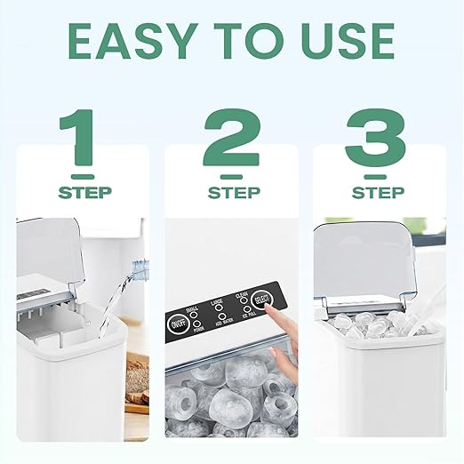 NEWBULIG Ice Makers Countertop with Handle, Portable Ice Machine, 9 Bullet Ice Cubes in 6 Mins, 26lbs in 24Hrs, Auto-Cleaning, with Basket and Scoop, for Home, Kitchen, RV, Camping,Light White