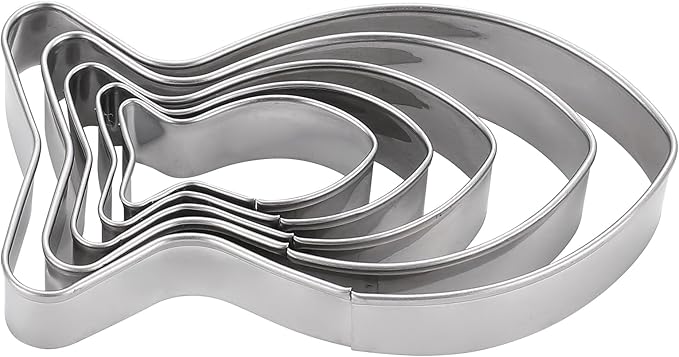 Fish Cookie Cutters Set of 5 – Food Grade Stainless Steel Sandwich Cutters & Biscuit Molds for Kids, Cat Food Mold – Sturdy for Cookies, Cake, Fruit – Sizes 1.57" to 4.13"