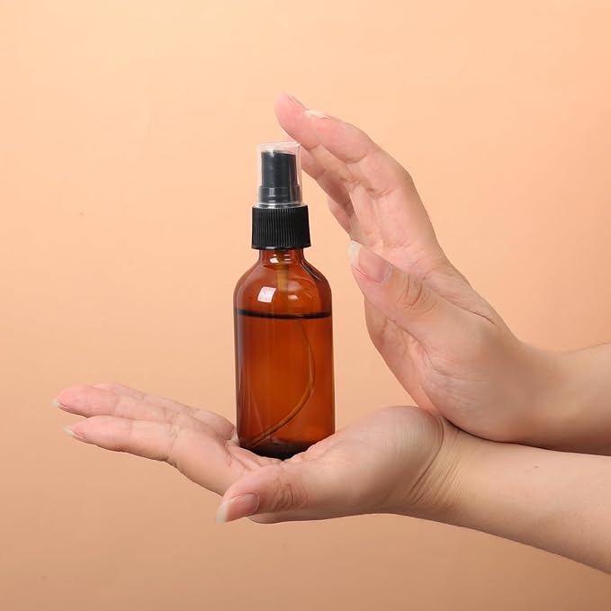 STARSIDE 24 Pack 2oz Amber Glass Spray Bottles with Fine Mist Sprayer,60 ml Glass Travel Bottles for Cosmetic Essential Oils Cleaning Solutions Perfumes & Liquids