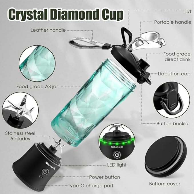 Portable Blender,Personal Blender for Shakes and Smoothies, Waterproof 20 oz BPA Free Juicer Cup for Outdoor ,Home, Gym, Office