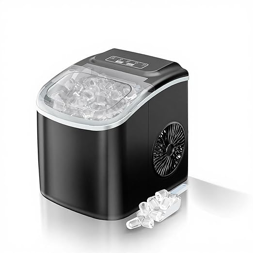 Ice Maker Countertop, 26lbs in 24Hrs, 9 Ice Cubes Ready in 6 Mins with 2 Sizes of Bullet Ice, Auto-Cleaning Portable Ice Maker with Scoop & Basket, for Home/Kitchen/Camping/RV. (Black)