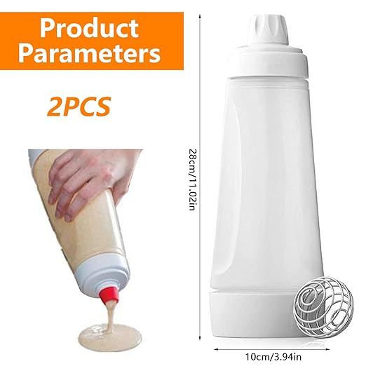 2 Pack Pancake Batter Dispenser,Pancake Batter Dispenser Bottle with Whisk Ball & Stand Base,Batter Mixer and Dispenser,Kitchen Baking Tool for Cupcakes,Muffins,Crepes,Waffle