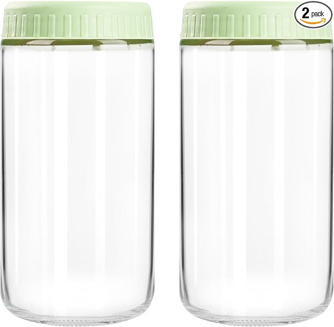 SHOWIN Overnight Oats Containers with Lids, 24oz Glass Jars with Lids 2 pcs, Light Green, Wide Mouth Mason jars for Salad, Yogurt, Snacks, Meal Prep