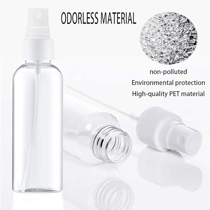 DreiWasser Small Spray Bottle for Essential Oils, Perfumes and Cosmetics, Clear Empty Plastic Bottle for Travel, Cleaning, Gardening, Skin Care (5 * 3.4oz)