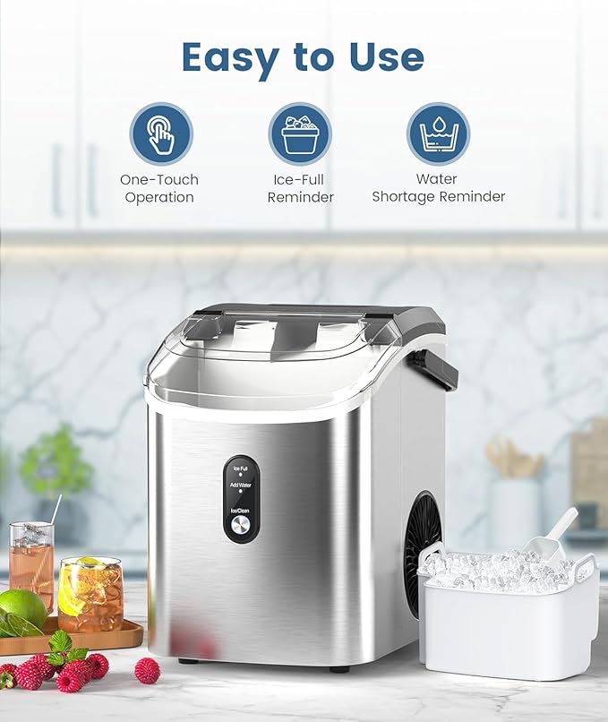 Electactic Countertop Ice Maker with Handle, Stainless Steel Ice Machine, 35 Lbs/Day Ice Making Capacity, Includes Ice Scoop, Ideal for Home, Bar, Party and Office Use(Sliver)