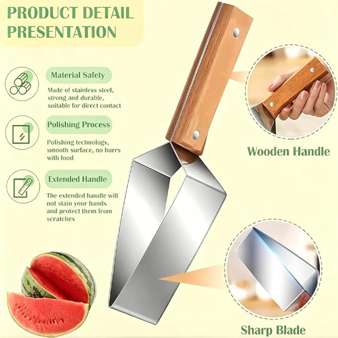 2026 Upgraded Triangle Watermelon Cutter, Thickened Stainless Steel Quick Watermelon Slicer Cutter Tool, with Ergonomic Wooden Handle Design for a Variety of Fruits (3PCS)