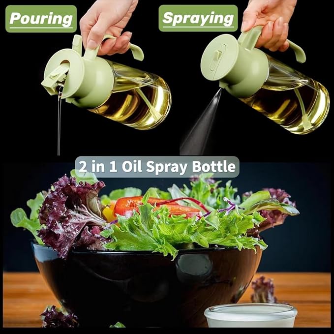 Oil Sprayer for Cooking,2 in 1 Glass Olive Oil Sprayer and Oil Dispenser19oz Oil Spray Bottle (Green)