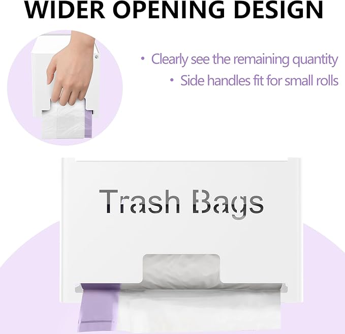 STWWO Extra Large Trash Bag Holder Dispenser, Metal Garbage Bag Dispenser Roll Holder, Trash Storage Organizer for Kitchen Laundry Room Under Sink, Wall Mounted or Freestanding, White
