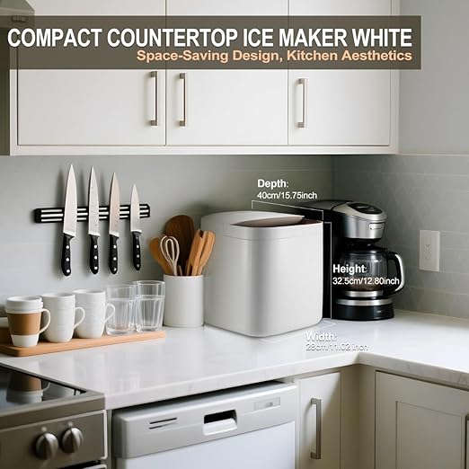 Smart Countertop Ice Makers, Deeper Self-Cleaning in 30-Minute, 33lbs/24H, 6 Mins 9 Bullet Ice, Portable Ice Maker Machine with APP Remote Control & Compact White Design for Kitchen Home Office RV
