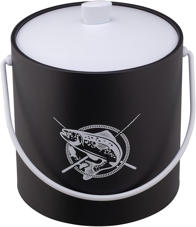 Kraftware Pastimes Collection 3qt Ice Bucket with Acrylic Cover and Bale Handle (Fishing, Black)