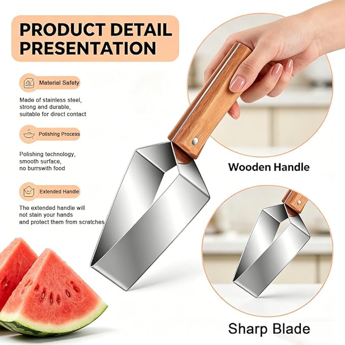 Triangle Watermelon Cutter, 2026 Upgraded 304 Stainless Steel Watermelon Slicer with Wooden Handle - Melon Slicer, Fruit Cutter for Kitchen Gadgets (1 Pc)