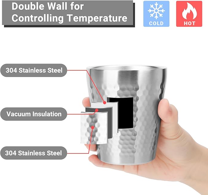 Stainless Steel Cups Double Wall, 10 oz Insulated Tumbler, 8 Pack Unbreakable Stackable Water Tumblers Vacuum Insulated Metal Cup Premium Drinking Glasses for Travel Camping Home Outdoor