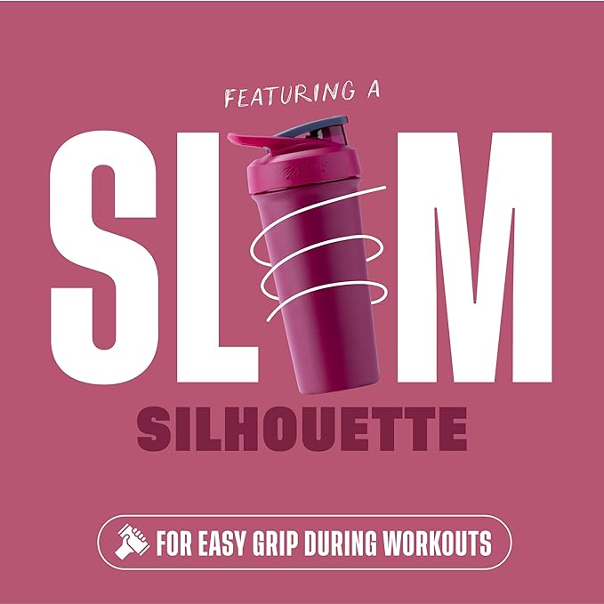 BlenderBottle Sport Sleek Insulated Stainless Steel Shaker Bottle with Wire Whisk, 25-Ounce, Raspberry – Protein Shakes & Hydration for Athletes & Fitness Enthusiasts, Easy Mixing, Lockable Lid