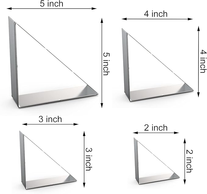 45/90 Degree Triangle Cookie Cutter Set - 5 inch, 4 inch, 3 inch, 2 inch - Half Square Right Angle Triangle Geometric Frame Plaque Cookie Cutters Shapes Molds - Stainless Steel